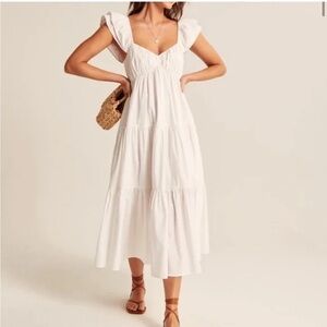Abercrombie Ruffle Sleeve Poplin Dress - White - Small